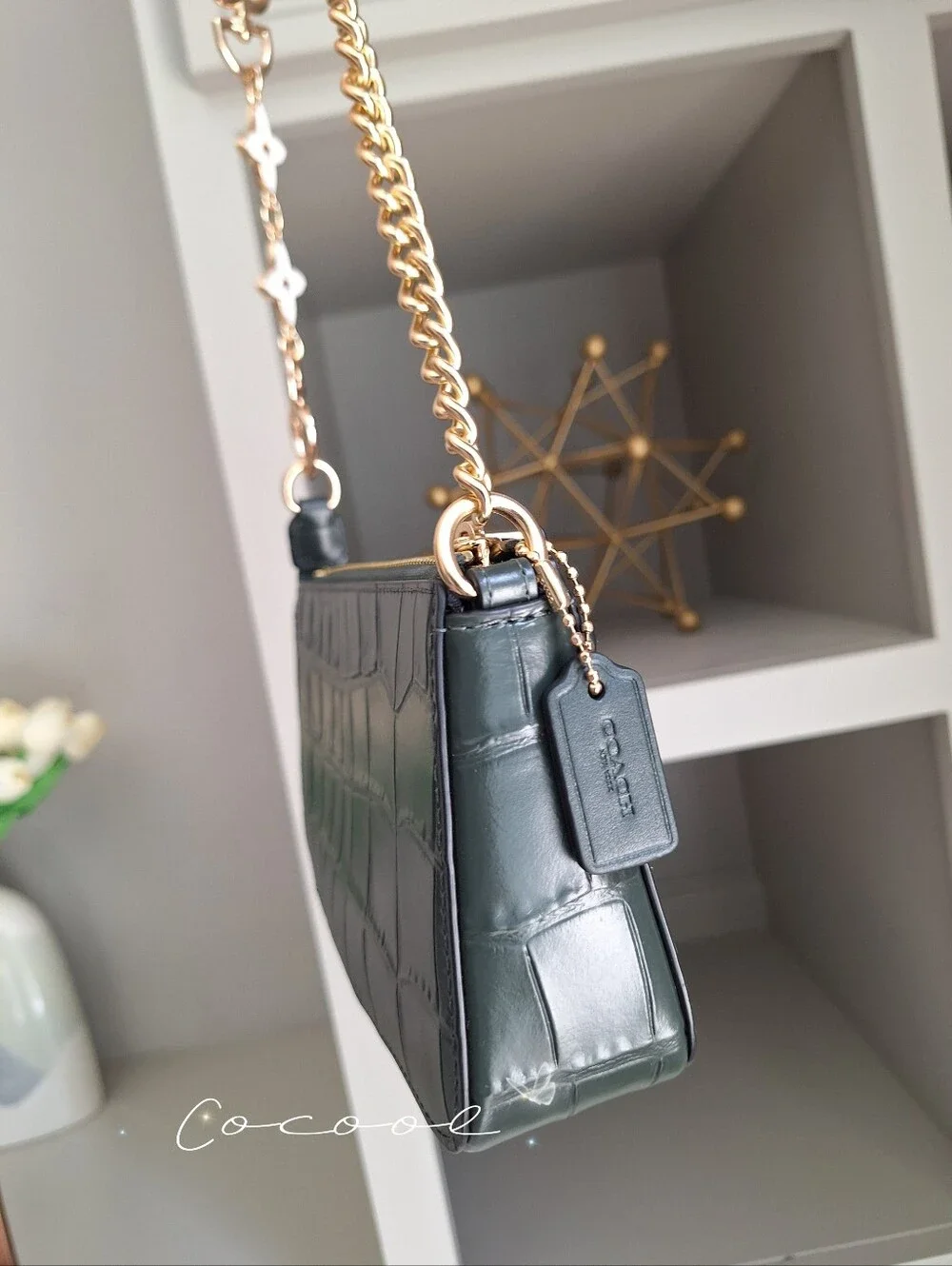 Coach Nolita 19 With Chain Strap In Crocodile-embossed Leather/green CN382 NWT